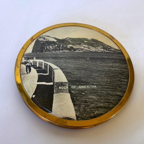 Other - Vintage Rock of Gibraltar Souvenir Brass Powder Compact Made in England 3 inch